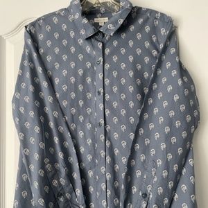 Garnet Hill, Essential Organic-Cotton Shirt, Size 10, Blue